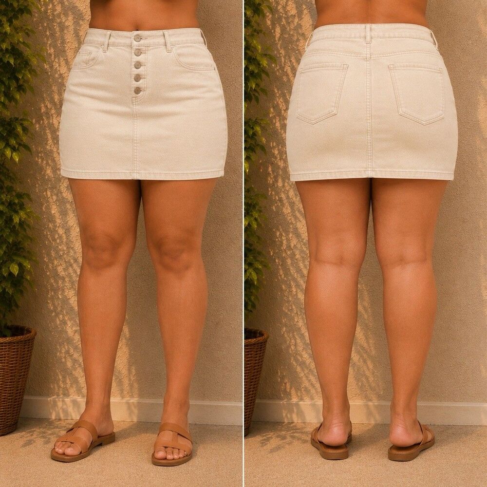 Torrid Denim Skirt Button Fly Beige 18 Western Cabincore Earthy Boho Chic Casual